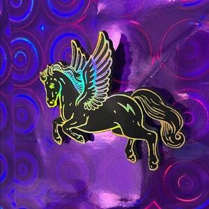 Black rainbow holographic Pegasus Brooch